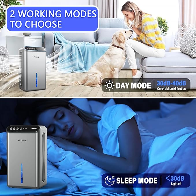 Dehumidifiers for Home (85 OZ Water Tank, 800 sq.ft) Quiet Small Dehumidifier for Basement Bedroom Bathroom with Drain Hose, 3 Gear Timer, Sleep Mode, Auto Shut Off, 7 Color Ambient Light