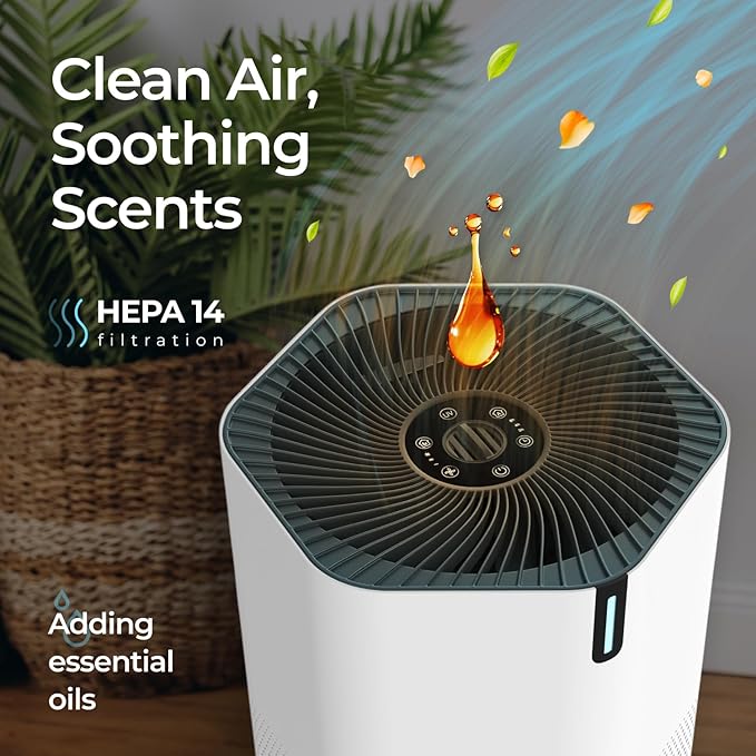 AirPro Purifier for Home and Bedroom | HEPA 14 Filter | Ultra-Quiet Air Cleaner | Activated Carbon Filter and Essential Oil Diffuser - 1 Pack