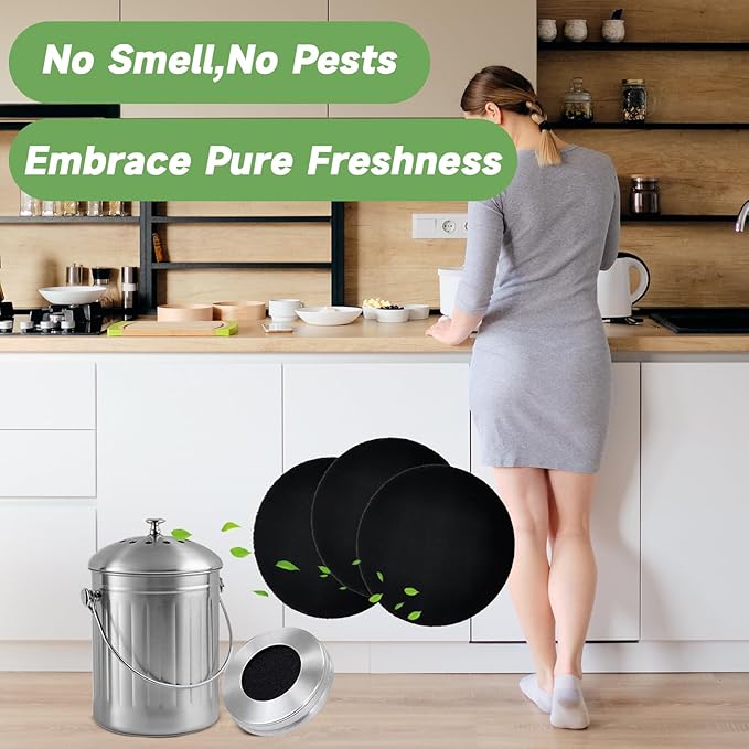 6.7 Inch Charcoal Filters for 8 Pack Kitchen Countertop Compost Bins- Extra Thick 0.4" for Longer Lasting Activated Carbon