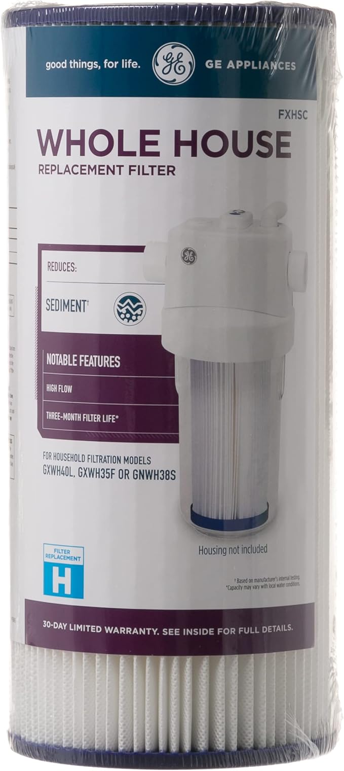 GE FXHSC Whole House Water Filter, Replacement for Water Filtration System, NSF Certified: Reduces Sediment, Rust & Other Impurities, Replace Every 3 Months for Best Results, 1 Filter