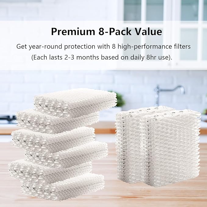 Replacement Humidifier Filters, Compatible with Equate EQWF813 PCWF813 Relion RCM832 RCM-832N Protec RWF813 EQ-2119-UL PCCM-832N Cool Mist Humidifiers Wick Filter (8 Pack)