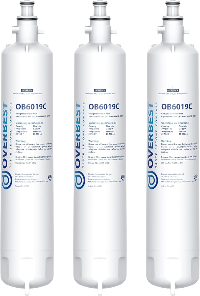Overbest Replacement for GE® RPWFE, RPWF (Built-in CHIP) Refrigerator Water Filter,Compatible with GFE28GYNFS, GFE28GELDS, 3 Filters