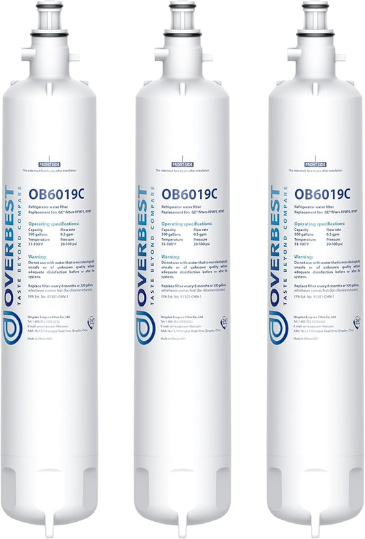 Overbest Replacement for GE® RPWFE, RPWF (Built-in CHIP) Refrigerator Water Filter,Compatible with GFE28GYNFS, GFE28GELDS, 3 Filters