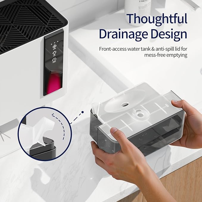 Dehumidifier for Home, Small Quiet Dehumidifiers for Bedroom, Bathroom, Basement, Up to 1000 Sq. Ft, Auto Shut-Off & Defrost, 7 Colors LED Light