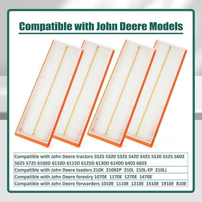 YUXIVCNE 4Pcs RE198488 Cabin Filter Compatible with John Deere Tractor 5525 5320 5325 5420 5425 5520 5525 5603 5625 5725 6100D 6110D 6115D 6125D 6130D 6140D 6403 6603 Replace RE73220 PA30086 WP10160