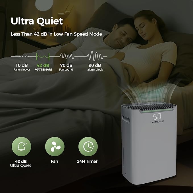 4,500 Sq.Ft Dehumidifier for Basement with Drain Hose, 50 Pint Dehumidifiers for Large Home with Three Operation Modes, Intelligent Humidity Control, 24HR Timer for RV, Bathroom, Bedroom
