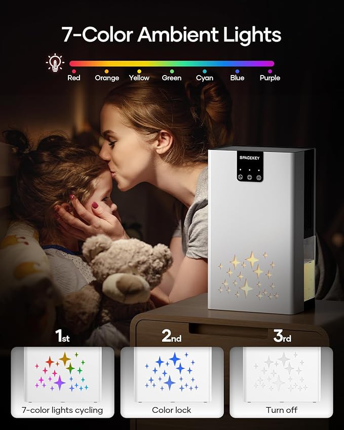 Dehumidifier, 95 OZ Water Tank Dehumidifiers for Home, 1000 sq. ft. Dehumidifier for Basement Bathroom Bedroom with Auto Shut Off, 7 Colors LED Light, Quiet Dehumidifiers with Sleep Mode, White