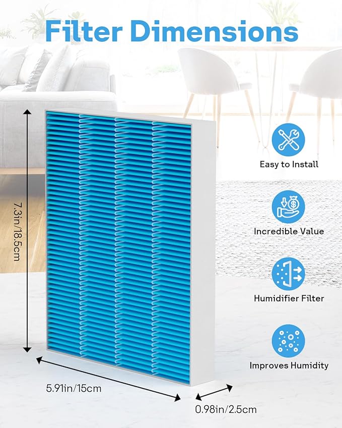 12-Pack 6000S Humidifier Wick Filter Replacement for LEVOIT Superior 6000S Smart Evaporative Humidifier, Upgraded Material with 9 Pack Sponge Filters