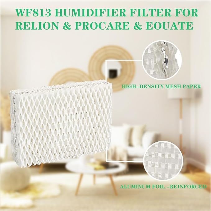 kakofaci 6 Pack WF813 Humidifier Filters Replacement Compatible with Equate EQWF813 PCWF813 Relion RCM832 RCM-832N Protec RWF813 EQ-2119-UL PCCM-832N Cool Mist Humidifiers Wick Filter