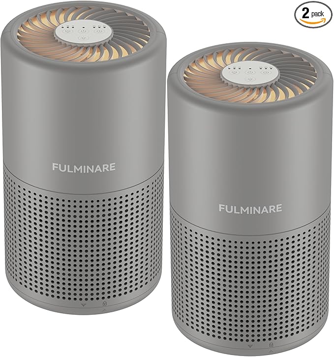 FULMINARE Air Purifiers for Home H13 True HEPA Air Filter Quiet Air Cleaner With Night Light Portable Small Air Purifier for Bedroom Office Living Room (Gray 2 Pack)
