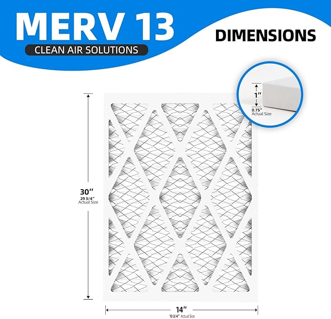(6 Pack) 14x30x1 Furnace Air Filters, MPR 1900 & FPR 10, MERV 13 Pleated Air Filter (Actual Size: 13.75" x 29.75" x 0.75")