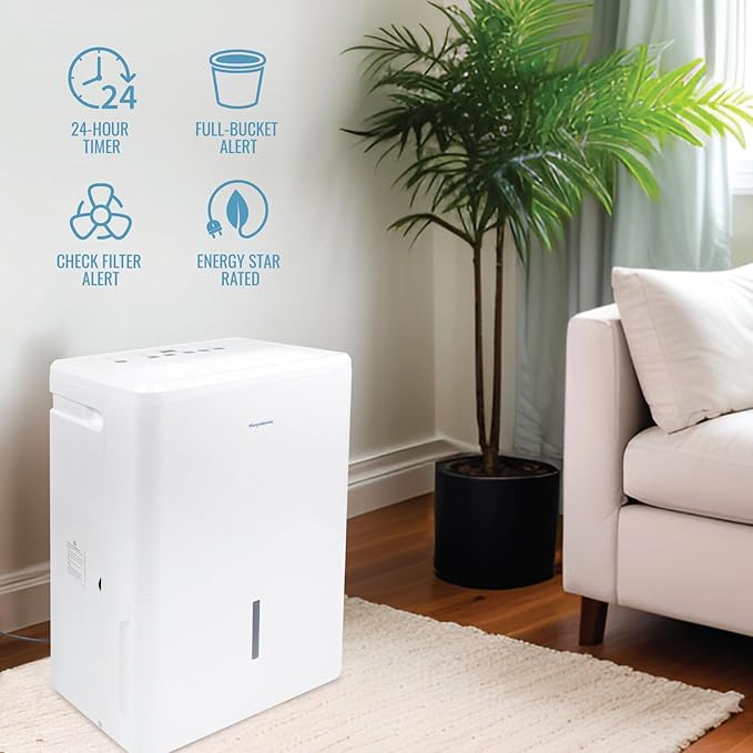 Keystone 50-Pint Portable Dehumidifier, 115V, Dehumidifier for Rooms up to 4500 Sq.Ft, Moisture Absorber For Basement, Garage, Living Room with Pump, White