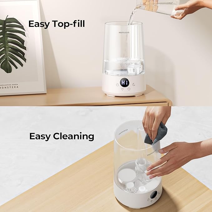 Homvana 3.6L Cool Mist Humidifiers for Bedroom, Large Room, House, Office, Living Room, 34H Top Fill, Aroma, Essential Oil Diffuser for Home, Portable Mini Air Humidifier for Hotel Scent (Transparent)