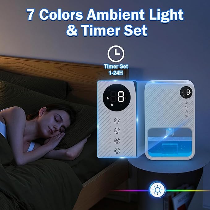 Dehumidifiers for Home, 128 OZ Visible Water Tank, 600 sq.ft Dehumidifiers for Basement Bathroom Bedroom RV with Auto Shut Off, 7 Colors LED Light, Timer Setting, Sleep Mode