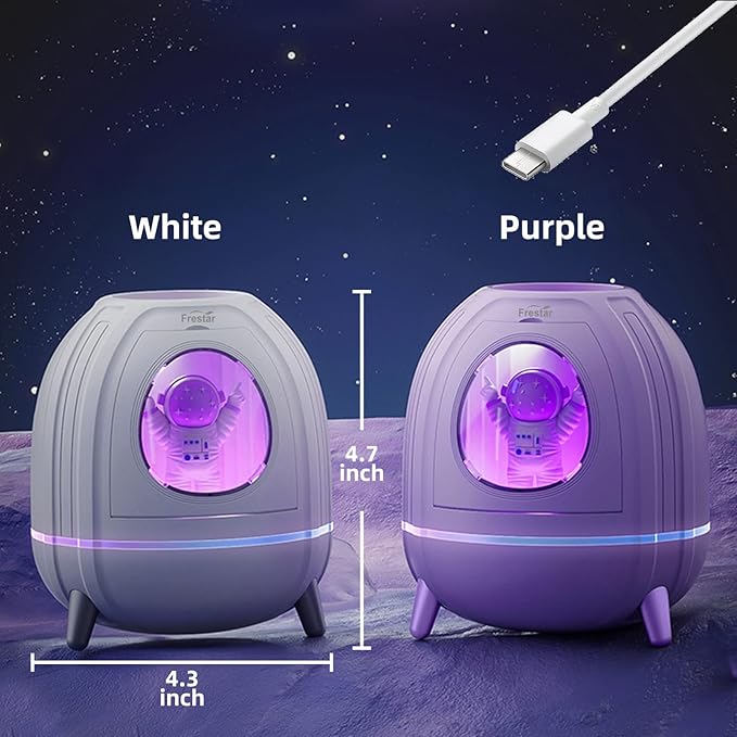 Mini USB Humidifier 250ml with 7 Colors LED Night Light, Small Humidifier for Kids, Plant, Bedroom, Office, Desk, Babies Room, No Battery (White - Spaceman)