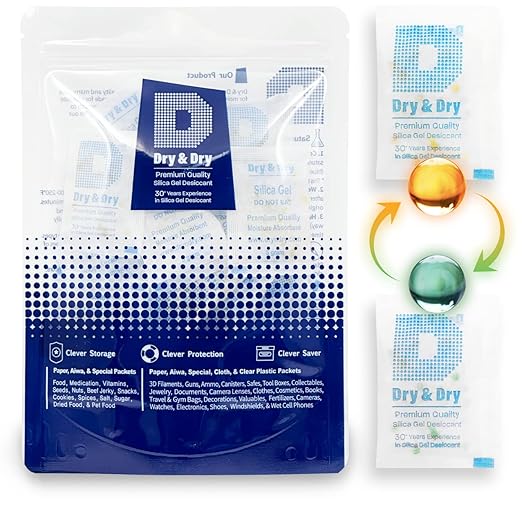 Dry & Dry 5 Gram [35 Packets] Premium Pure & Safe Orange Indicating Silica Gel Packets Desiccant Dehumidifiers - Food Safe Silica Packets Silica Gel Moisture Absorbers