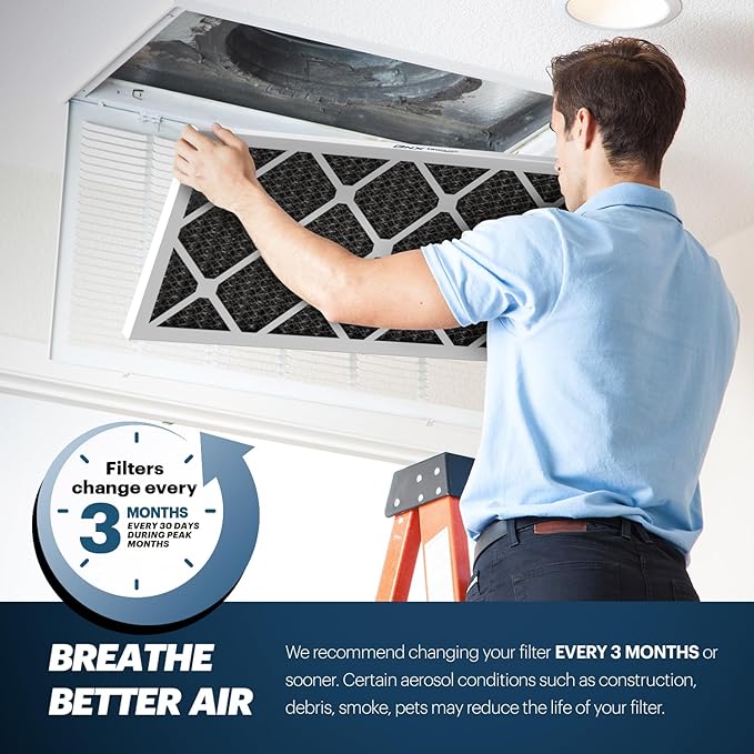 BNX TruFilter 20x25x1 MERV 12 Odor Defense (6-Pack) AC Furnace Air Filter with Activated Carbon - MADE IN USA - Pleated Air Conditioner HVAC AC Furnace Filters - Removes Odor, Mold, Bacteria, Smoke