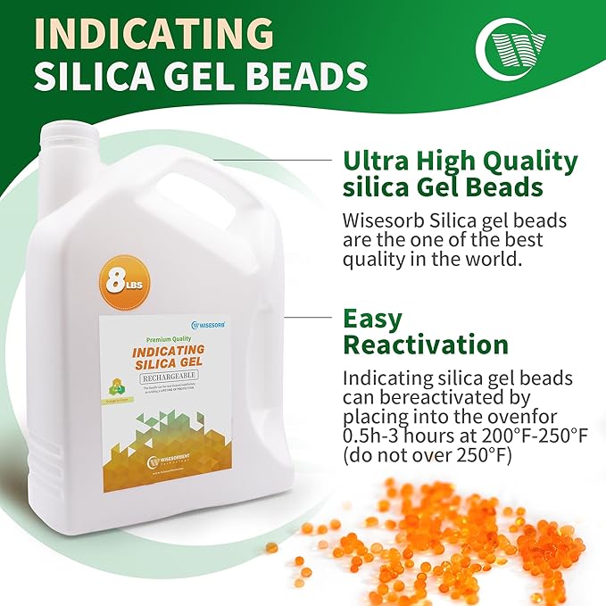 8 LBS Indicating Silica Gel Beads (Orange to Green), Reusable Dessicant Dehumidifiers Desiccant Moisture Absorber