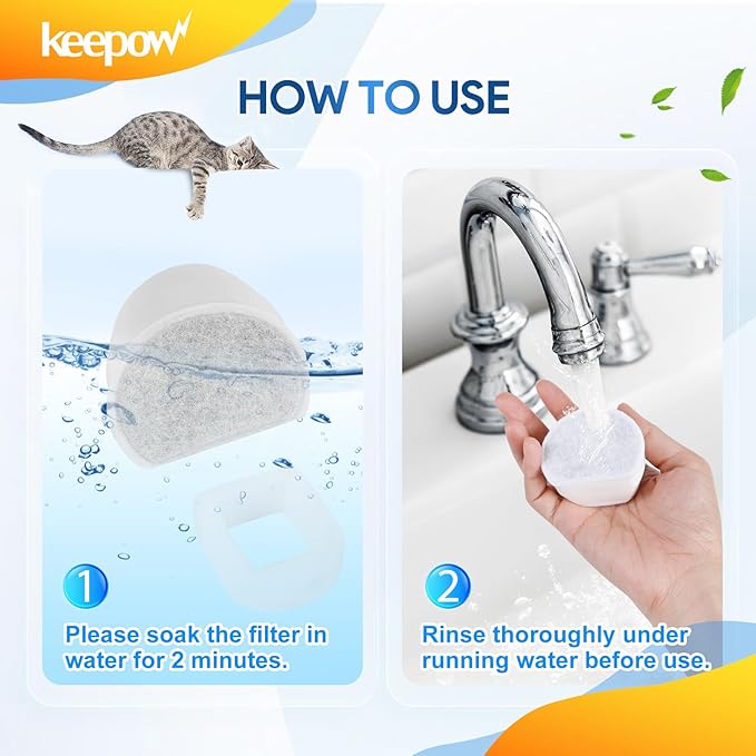 KEEPOW Cat Water Fountain Filters - 12 Pack Foam & Carbon Filters for Drinkwell 1.5/2 Gallon Fountains, Seaside, Creekside, Butterfly, Seascape, Pagoda, Avalon, Sedona