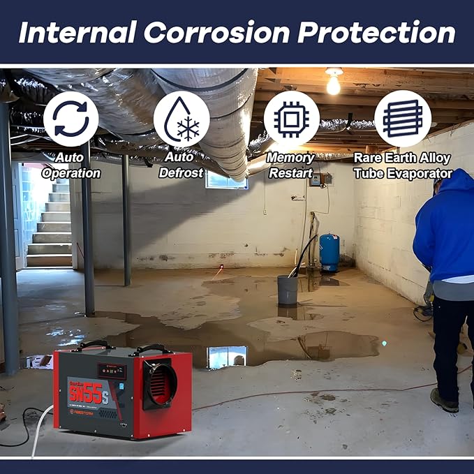 Abestorm Crawl Space Dehumidifier, 120Pint Commercial Dehumidifiers for Basement, Industrial Dehumidifier with Drain Hose, Portable Dehumidifier Crawlspace, Auto Defrosting, 5 Years Warranty