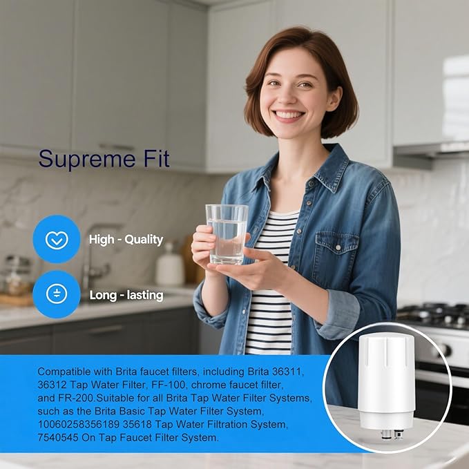 2 Pack Faucet Filter Replacement for Brita® Faucet Filter 36311 On Tap Water Filtration System Compatible with Brita® Replacement Filters 36313, FR-200, FF-100, Chrome