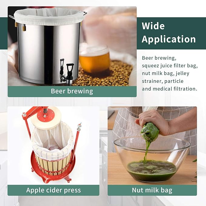 12"x18" Nylon Mesh Strainer Bags for Almond Nut Milk, Greek Yogurt, Home Beer Wine Brewing 180 Micron