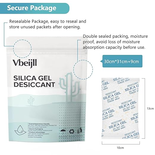 100 Gram 10 Pcs (Color-Indicating) Silica Gel Packets, Premium Food Grade Desiccant, Rechargeable Moisture Absorbers for Car, Storage Bins, Suitcase, Safe, 3D Filaments, Electronics