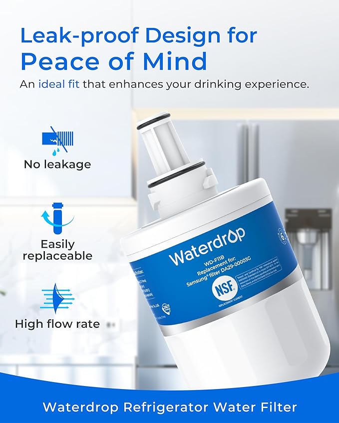 Waterdrop DA29-00003G Refrigerator Water Filter, Replacement for Samsung®, DA29-00003B, DA29-00003A, Aqua-Pure Plus, HAFCU1, RFG237AARS, FMS-1, RS22HDHPNSR, RSG257AARS, WSS-1 (Package May Vary)
