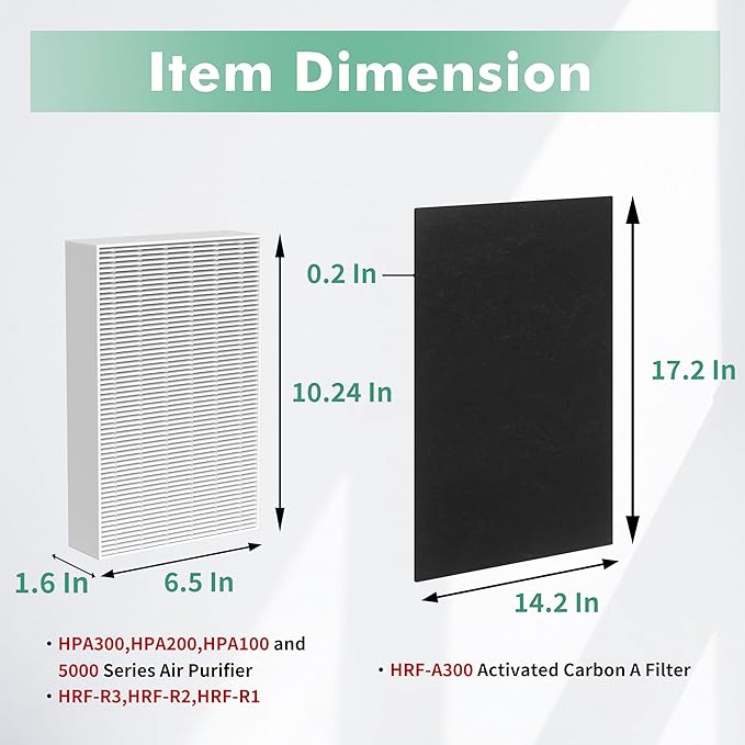 6 Pack HPA300 HEPA Filter Replacement R with 8 Pack Activated Carbon Filter A Compatible with Honeywell Air Purifier HPA300, HPA304, HPA200, HPA3300 and HPA5300 Series