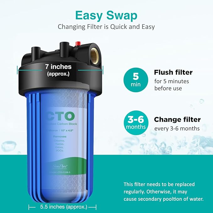 Whole House Water Filters SimPure 10" x 4.5" Big Carbon Block Filter Replacement Cartridge Coconut CTO Filter Compatible with GE FXHTC, GXWH40L, GXWH35F, GNWH38S, WHKF-GD25BB (8 Pack)