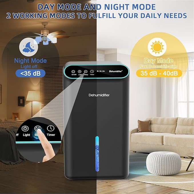 Dehumidifiers for Home, Up to 800 Sq.ft, 86oz Water Tank, Dehumidifiers for Bedroom with Essential Oil Diffuser, 7 Color LED Light, 24H Timer, Auto Shut-off, Ideal for Bathroom Basement Closet RV