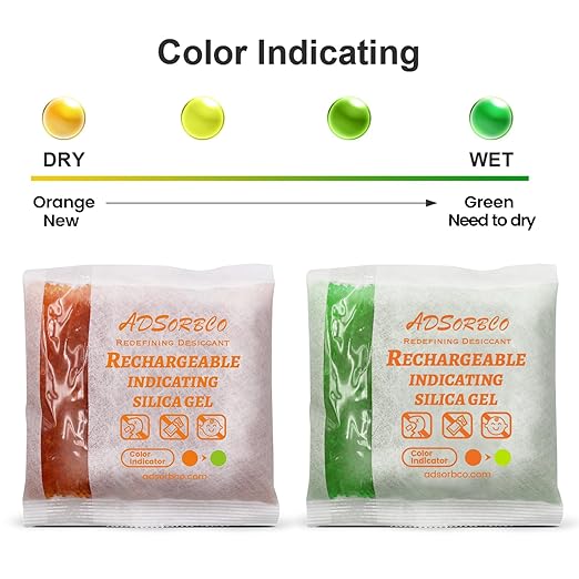 Adsorbco Rechargeable Desiccant, Indicating Silica Gel Packets, Moisture Absorbers for Storage, Gun Safe Dehumidifiers (15, 30g)