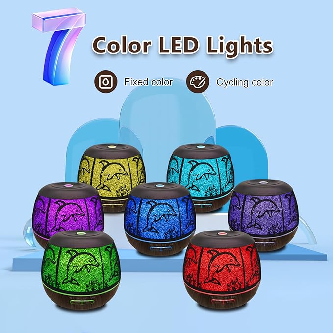 Essential Oil Diffuser for Home,500ML Aromatherapy Diffusers for Essential Oils Large Room with Cool Mist Humidifiers for Bedroom,7 Colors Changed & 3 Mist Mode Automatic Shut-Off - Dolphin
