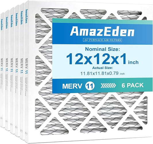 12x12x1 Air Filter (6-Pack) MERV 11 MPR 1000 & FPR 7 Pleated AC Furnace Filters Dust Defense Replacement (Exact Dimensions: 11.81"x11.81"x0.79")