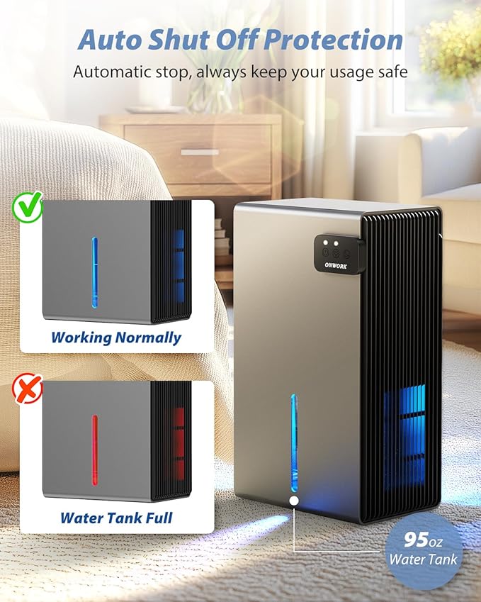 Dehumidifier, 95 OZ Dehumidifiers for Home (800 sq.ft), Quiet Small Dehumidifiers for Bedroom Bathroom Basements Closet RV, Auto Shut Off, Two Working Models and 7 Colors LED（Gery）