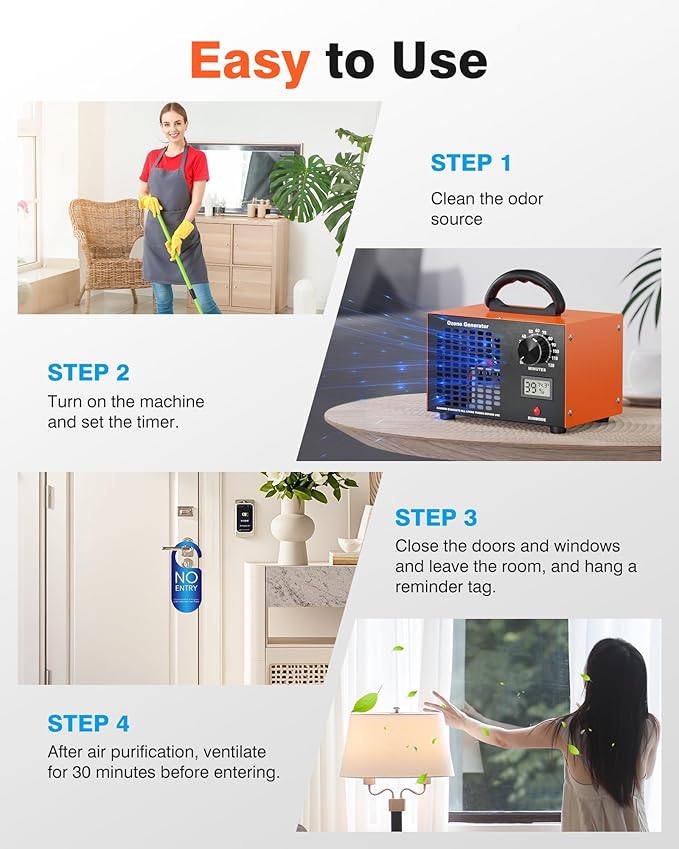 Ozone Generator 60000mg/H with Temp/Humidity Display - 120 Min Timer O3 Ionizer Air Purifier for Large Spaces (5000 Sq.Ft) - Upgraded Ozone Machine for Cars, Homes, Hotels, Kitchens & Pet Areas