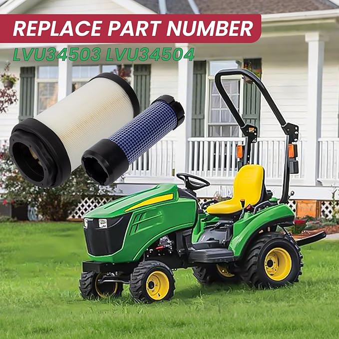 LVU34503 LVU34504 Primary and Secondary Air Filter Compatible with John Deere 1023E 1025R 2025R 2026R, 2400 2700 2750 Precisioncut, 2550 Triplex Mower Inner and Outer Filters Set of 2
