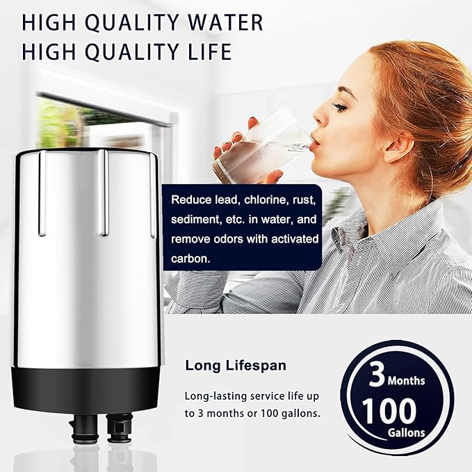 Faucet Water Replacement Filter Compatible with Brita Faucet Filtration Systems, Fits All Brita Tap Water Filters, Pack of 3 (Chrome)
