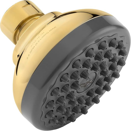 Pressure Boosting Shower Head - High Pressure Water Saver Showerhead Best For Low Flow Showers, 1.8 GPM - Polished Brass & California Certified