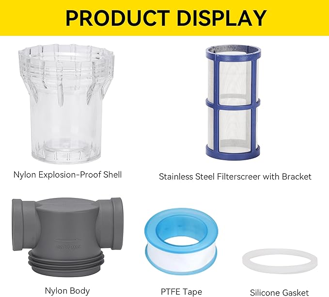 1'' Female NPT in-Line Strainer - Garden Hose Filter for High Pressure Washer, Sediment Filter with 100 Mesh Stainless Steel Screen (1'' 100 Mesh)