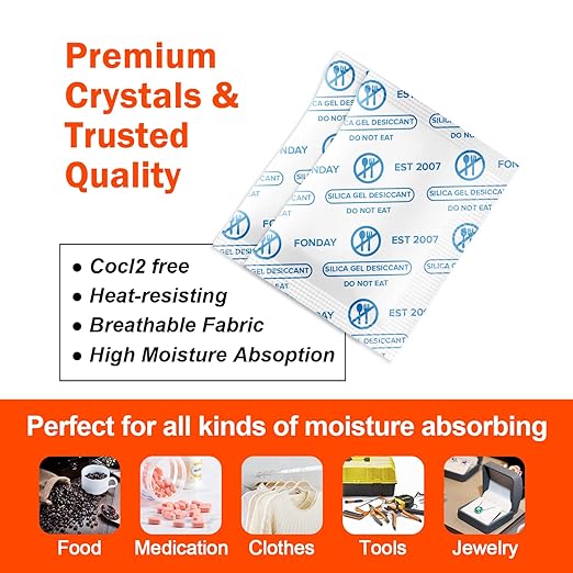 1 Gram 50 Packets Fonday Food Grade Silica Gel Desiccants Packs Moisture Absorbers Dehumidifier