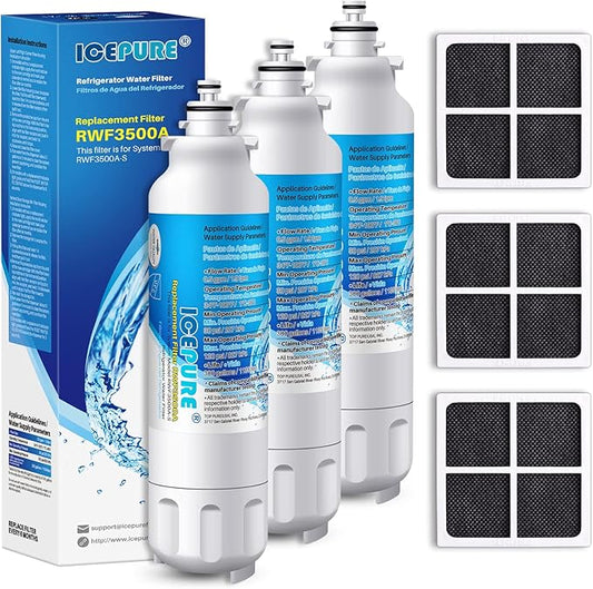 ICEPURE ADQ73613401 Replacement for LG LT800P, ADQ73613402, ADQ73613408, ADQ75795104, Kenmore 9490, 46-9490 and LT120F Air Filter, ADQ73214404, ADQ73334008, Refrigerator Water Filter, 3PACK