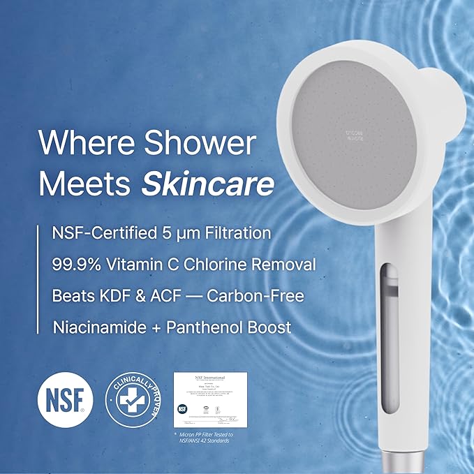 SecondShower Hand Clinically Proven Filtered Shower Head for Skin Health, High Pressure Handheld with NSF Certified Filtration for Hard Water, Natural Vitamin C Shower Filter (Pure Silver)