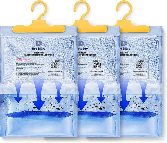 Dry & Dry Moisture Absorbers Dehumidifiers for Home, Basement, Bedroom, Small Dehumidifiers - Moisture Absorbers - Blue & White - 3 Packs (7 ounce/pack)
