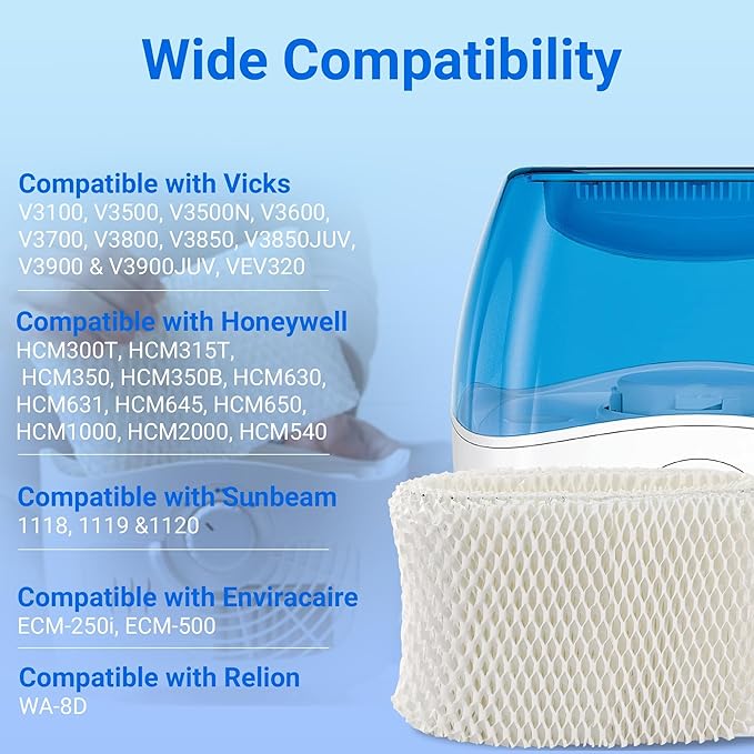 PWF2 Humidifier Filter Replacement for Vicks V3500 V3100 V3600 V3900 V3700 VEV320 & Kaz 3020 Cool Mist Humidifiers, Pack of 6