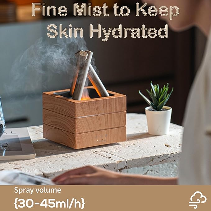 Flames Humidifier Essential Oil Diffuser, Bonfire Essential Oil Scent Diffuser Humidifier, Small USB Desktop Humidifiers with 7 Colors, Campfire Aromatherapy Diffusers for Home & Office (Colorful)