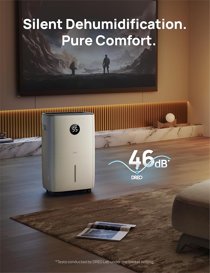 Dreo 110-Pint Smart Dehumidifier for Basement, 4500 Ft² for Large Room, 2 Gallon Water Tank, Auto/Comfort/Constant Mode Dehumidifiers for Home, Bedroom, Bathroom, with Drain Hose, Black, 711S