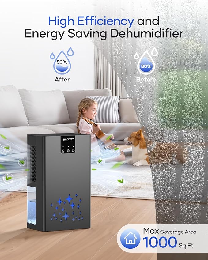 Dehumidifier, 95 OZ Water Tank Dehumidifiers for Home, 1000 sq. ft. Dehumidifier for Basement Bathroom Bedroom with Auto Shut Off, 7 Colors LED Light, Quiet Dehumidifiers with Sleep Mode, Black