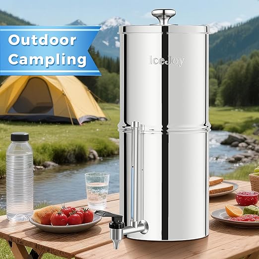 8-Stage Alkaline Gravity Water Filtration System 3.0 Gallon – 304 Stainless Steel Countertop System with 4 Filters and Stand, Increases pH, Reduces 99.9% Chlorine & Heavy Metals