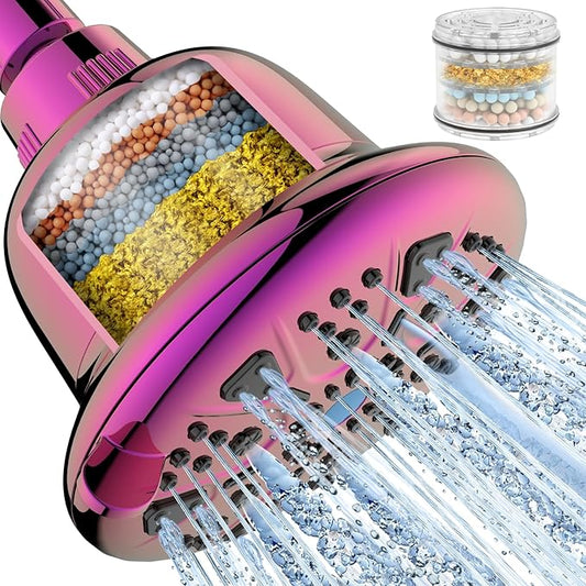 Filtered Shower Head - High Pressure Shower Head with filter for Hard Water - Rain Shower Head Water Softener - Luxury 7 Settings Adjustable Water Filter Showerhead (Radiant Rainbow)